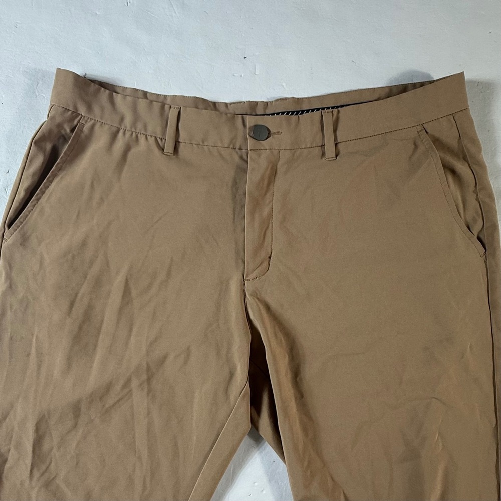 Primo Performance Pants Mens 38x28 Short Tan Zipper Ankle Cuffs Tapered Stretch